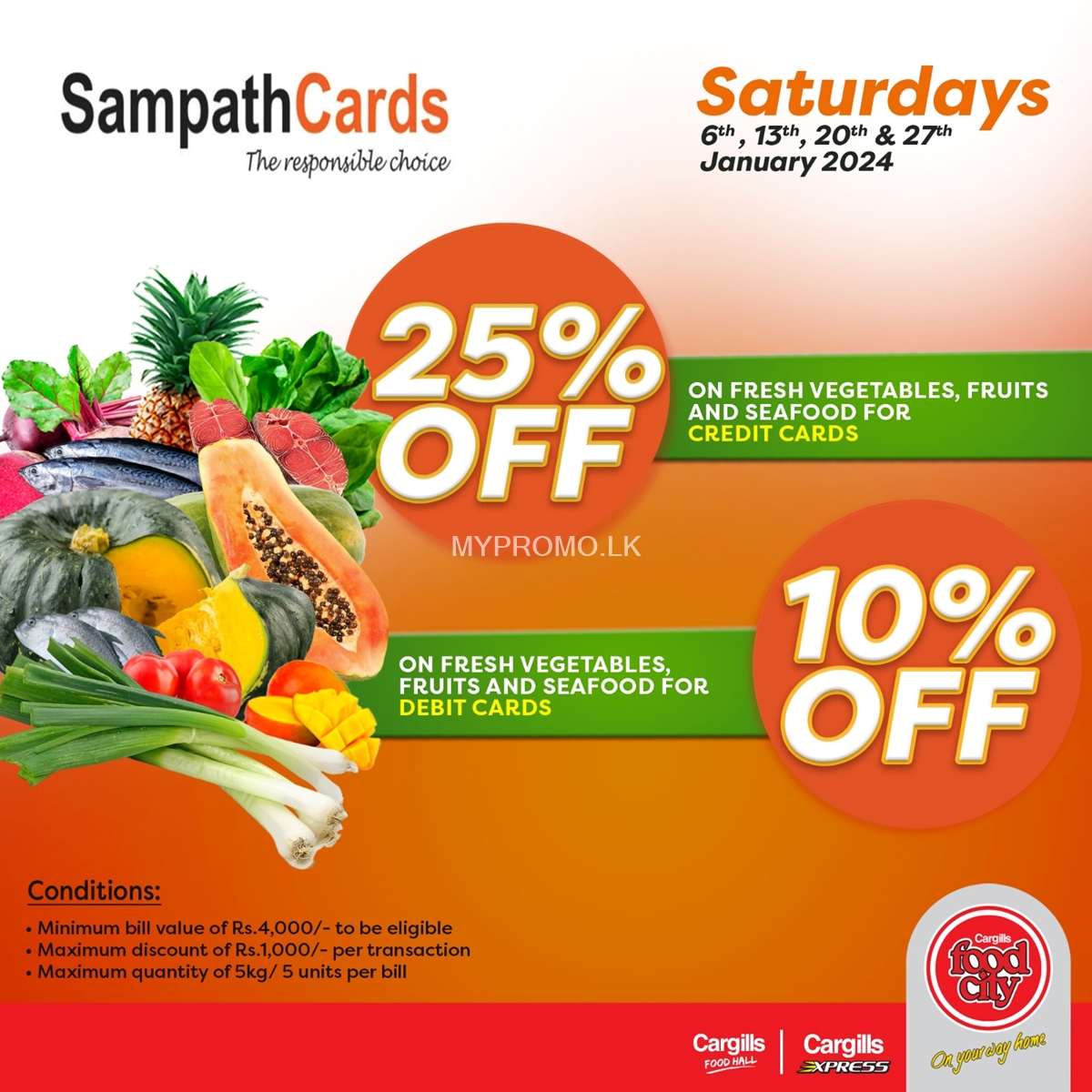 Get up to 25% off at Cargills Food City with Sampath Cards