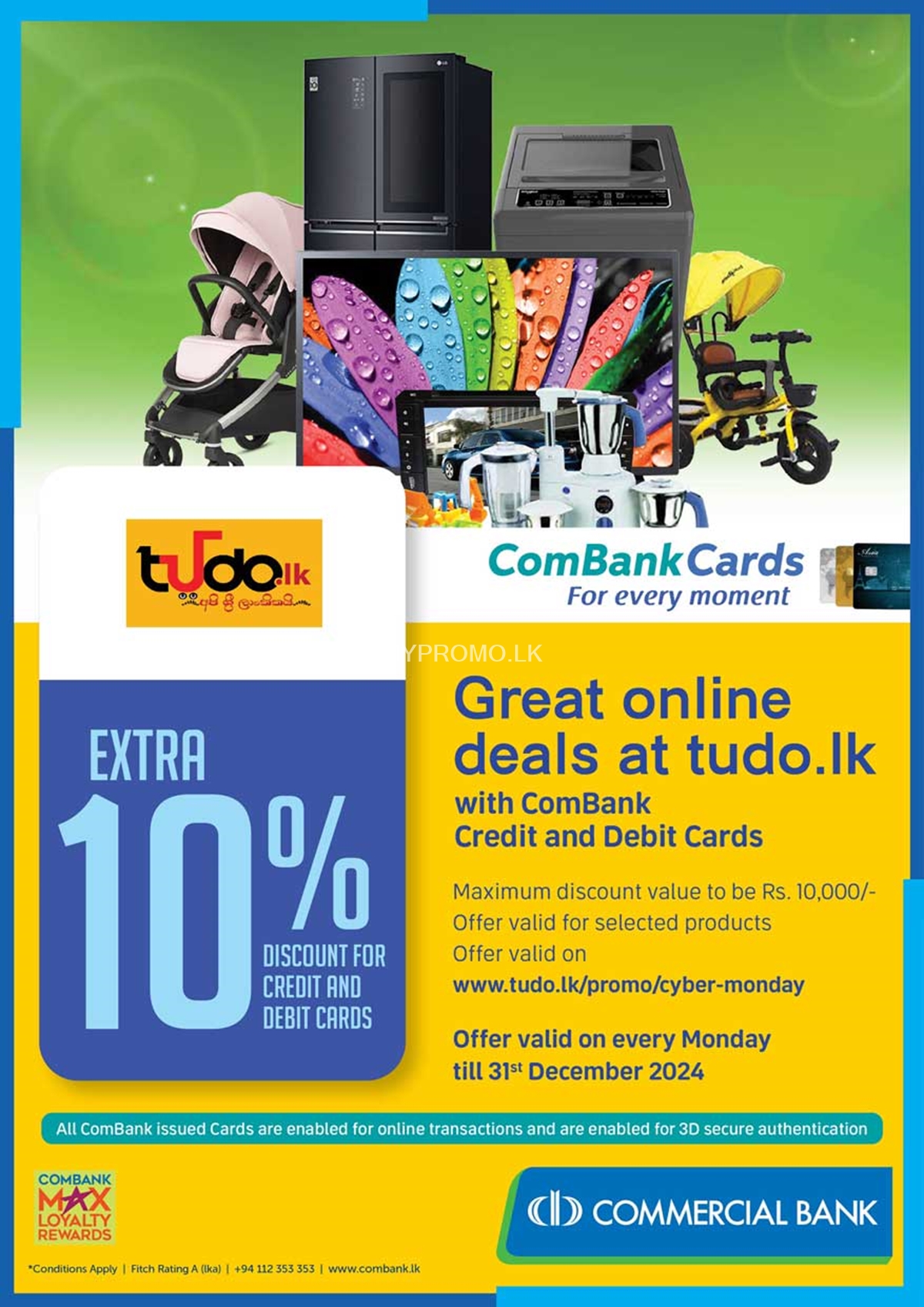 Get extra 10% discount at TUDO.lk with Commercial Bank Cards
