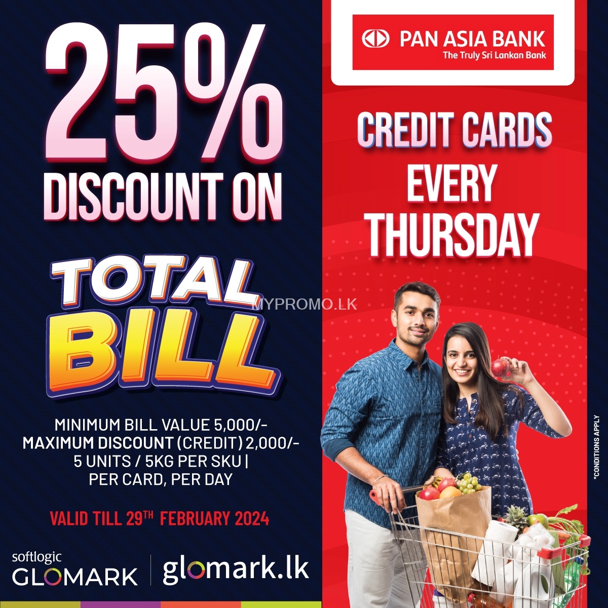 Enjoy 25% DISCOUNT on TOTAL BILL with PAN ASIA Bank Credit Cards at Softlogic GLOMARK