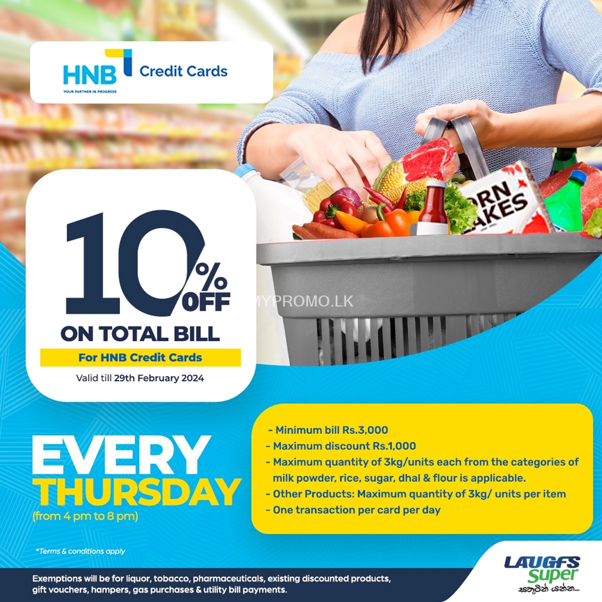 10% Off on total bill for HNB Credit cards at LAUGFS Supermarket