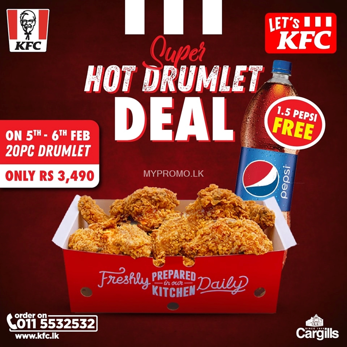 20pc KFC hot Drumlet & FREE Pepsi at KFC Sri Lanka
