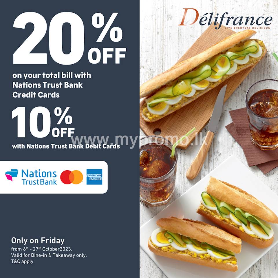 Get up to 20% Off on your Total Bill with Nations Trust bank Cards at Delifrance