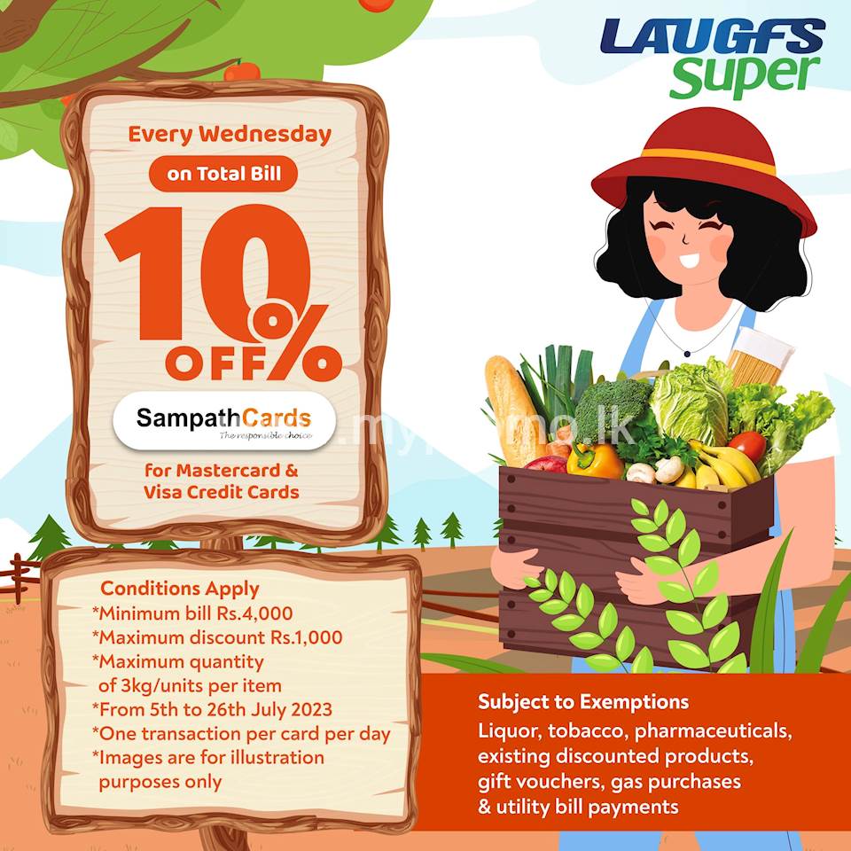 10% Off on Total Bill at LAUGFS Super for Sampath Cards