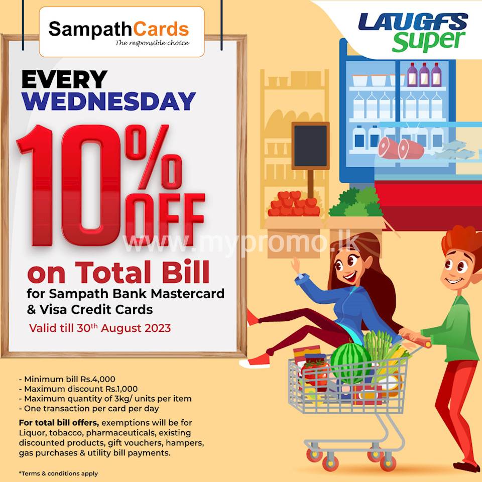 10% Off on Total Bill at LAUGFS Super for Sampath Bank Mastercard & Visa Credit Cards