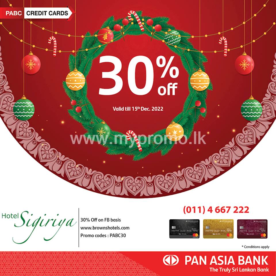 30% off at Hotel Sigiriya for Pan Asia Bank Credit Cards