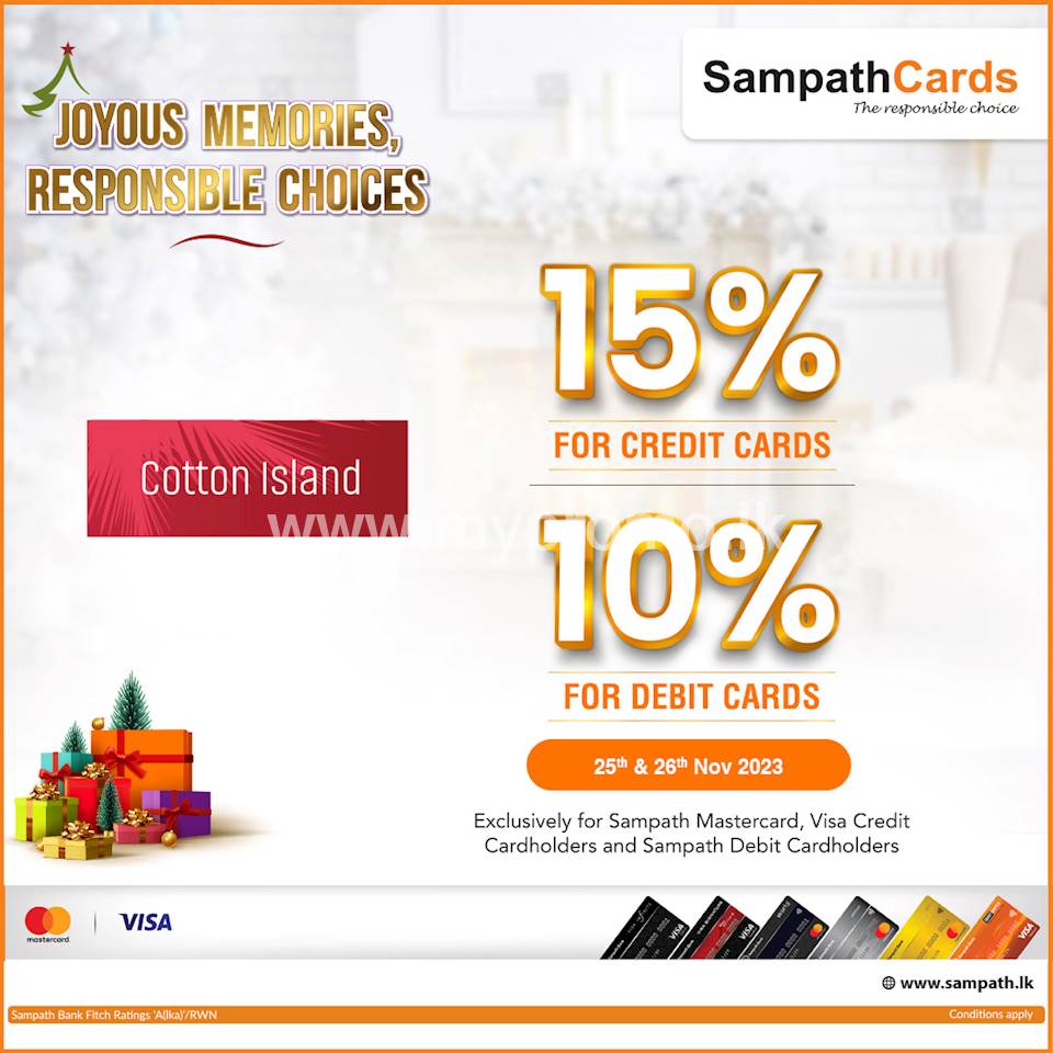 Get up to 15% Off at Cotton island for Sampath Bank Cards