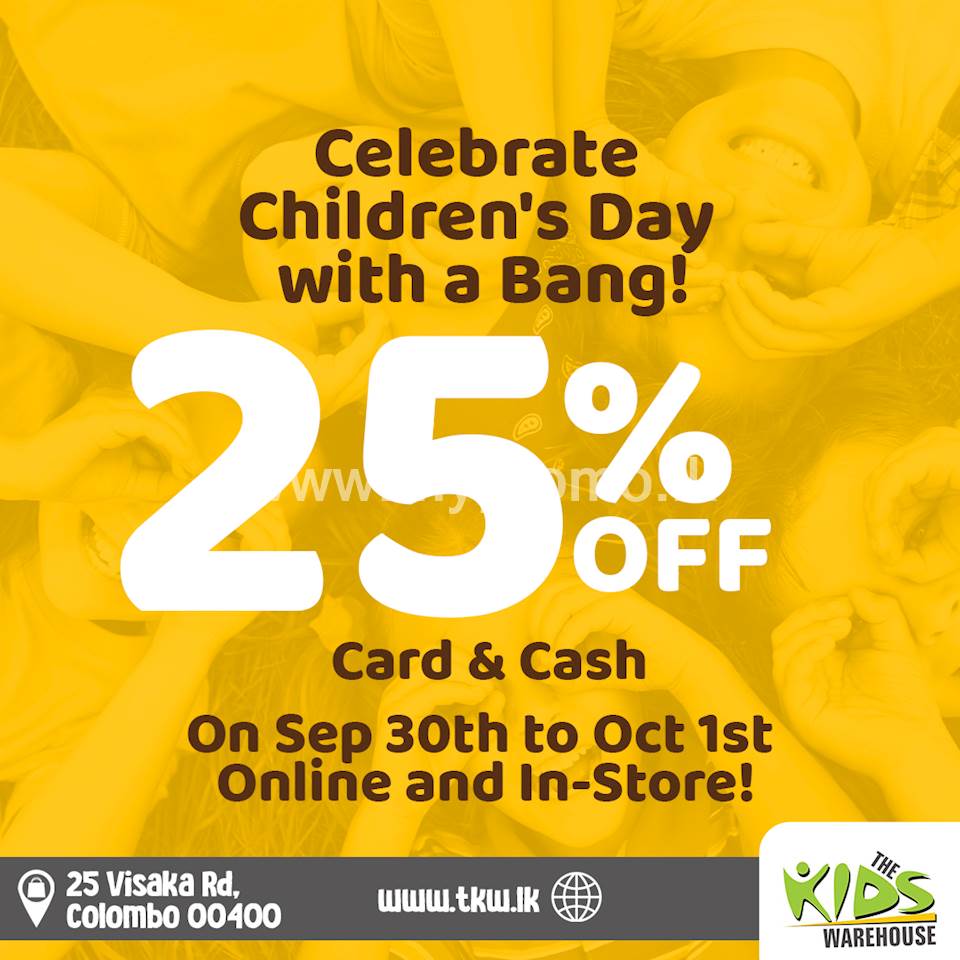  25% discount on all online and walk-in cash card purchases at The Kids Warehouse