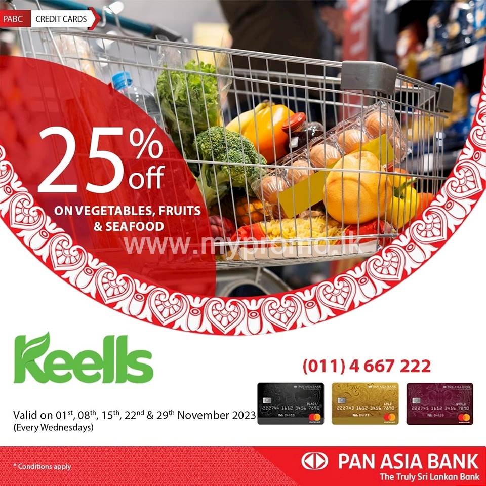 Get 25% off on Vegetables, Fruits, and Seafood at Keells with your Pan Asia Bank Credit Card
