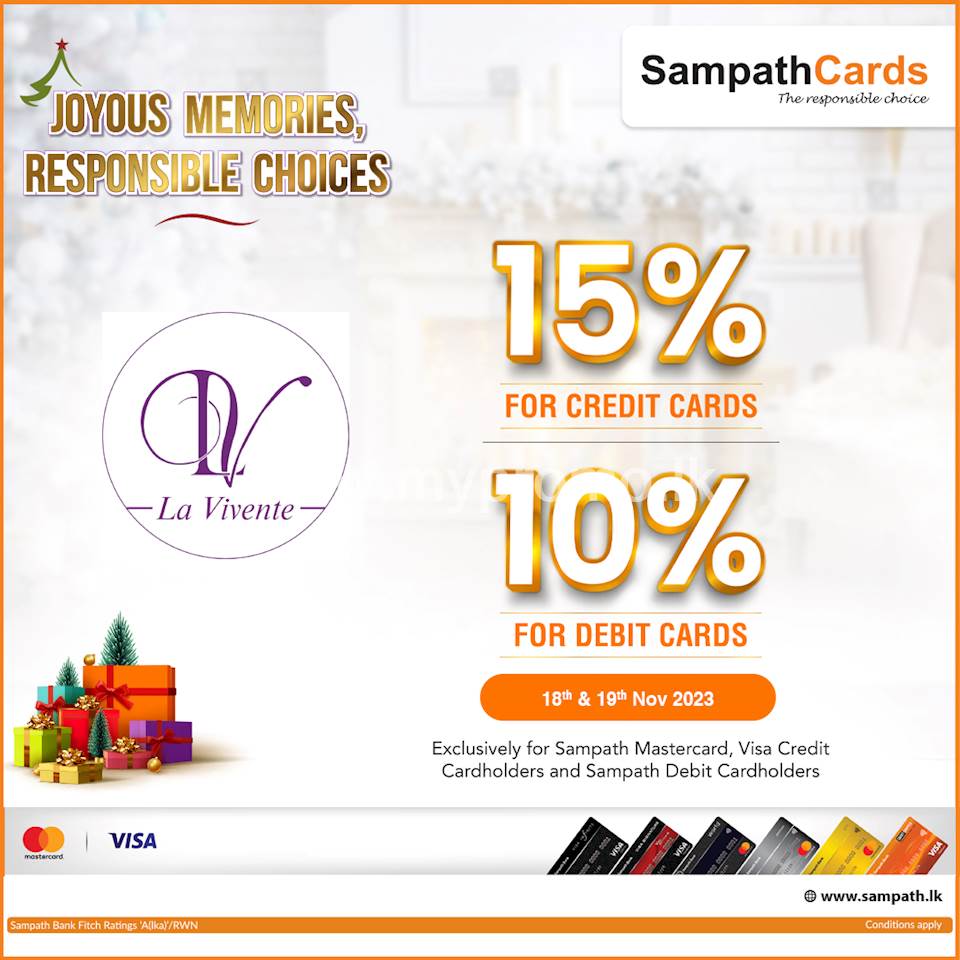 Get up to 15% Off for Sampath Bank Cards at La Vivente