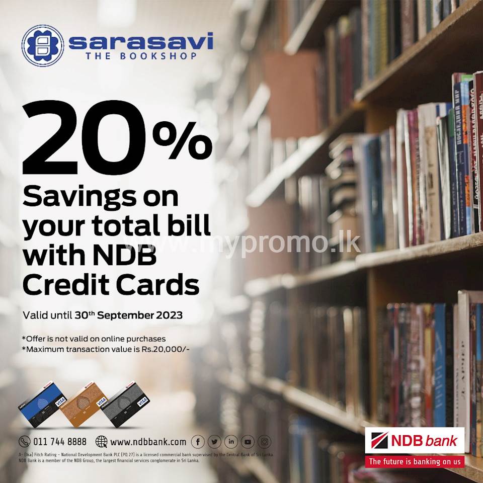 20% savings on your total bill with NDB Credit Cards at Sarasavi Bookshop