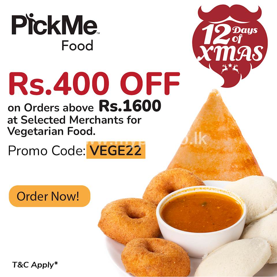 Rs.400 OFF on orders above Rs.1600 for Vegetarian Food with PickMe Food