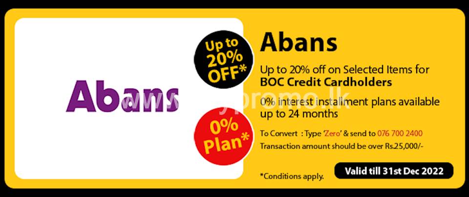 Up to 20% Off on Selected Items for BOC Credit Card at Abans