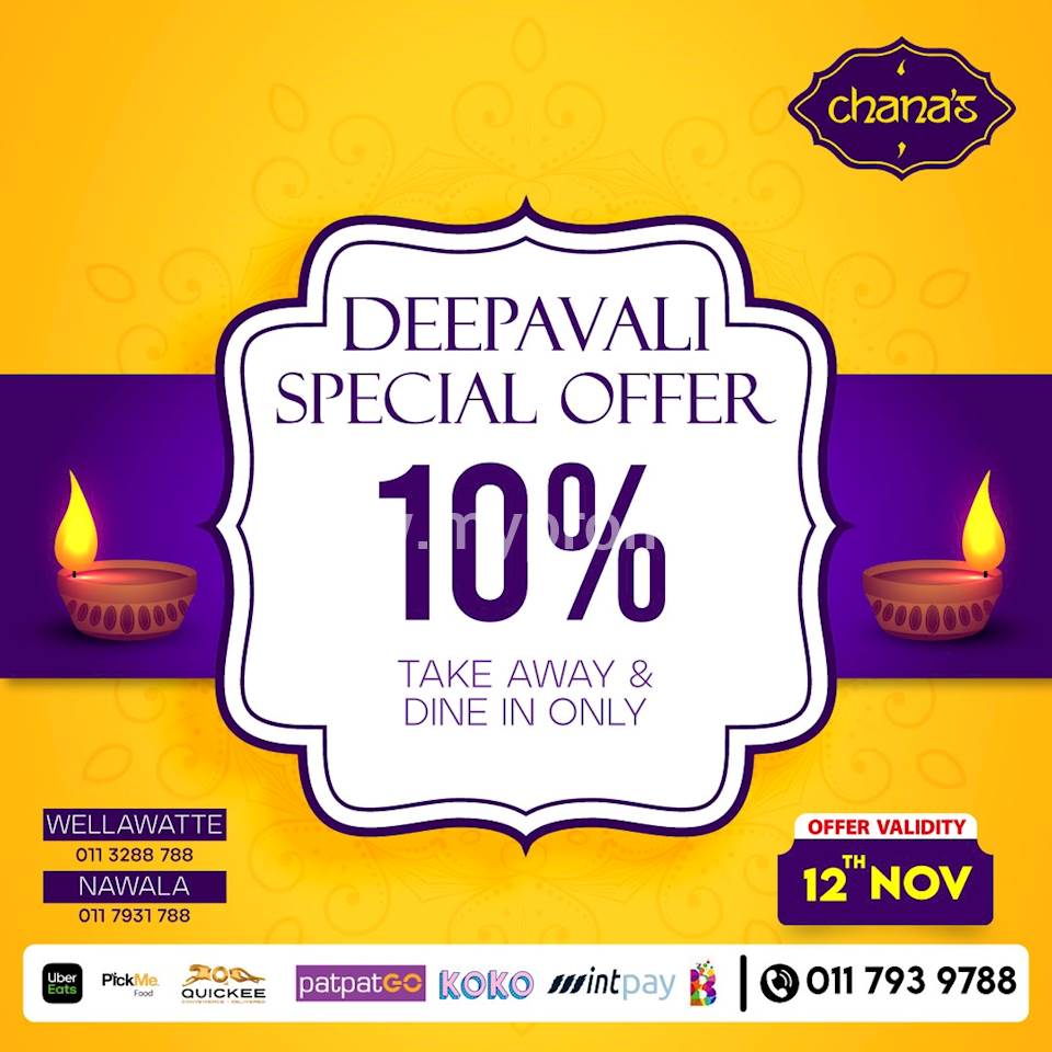 Enjoy 10% discount on dine-in and takeaways at Chana's