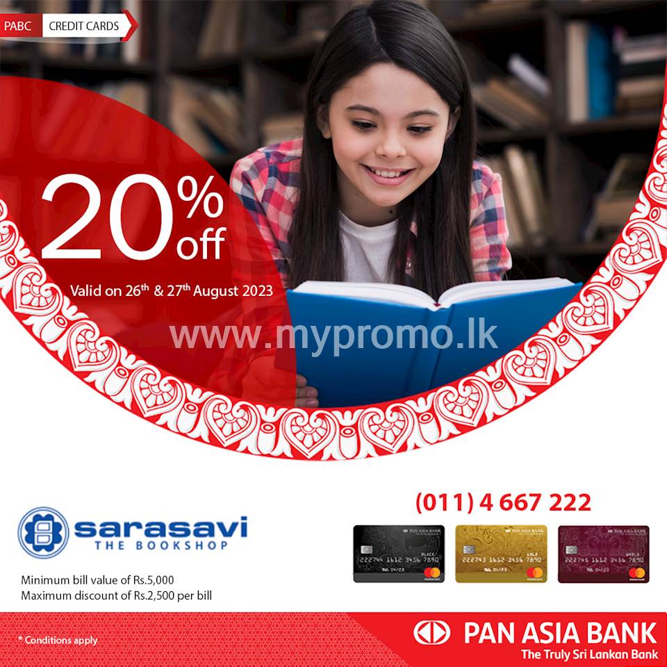 Get 20% off at Sarasavi Bookshop (Pvt) Ltd with your Pan Asia Bank Credit Card