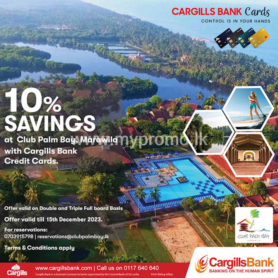 10% Savings at Club Palm Bay, Marawila with Cargills Bank Credit Cards