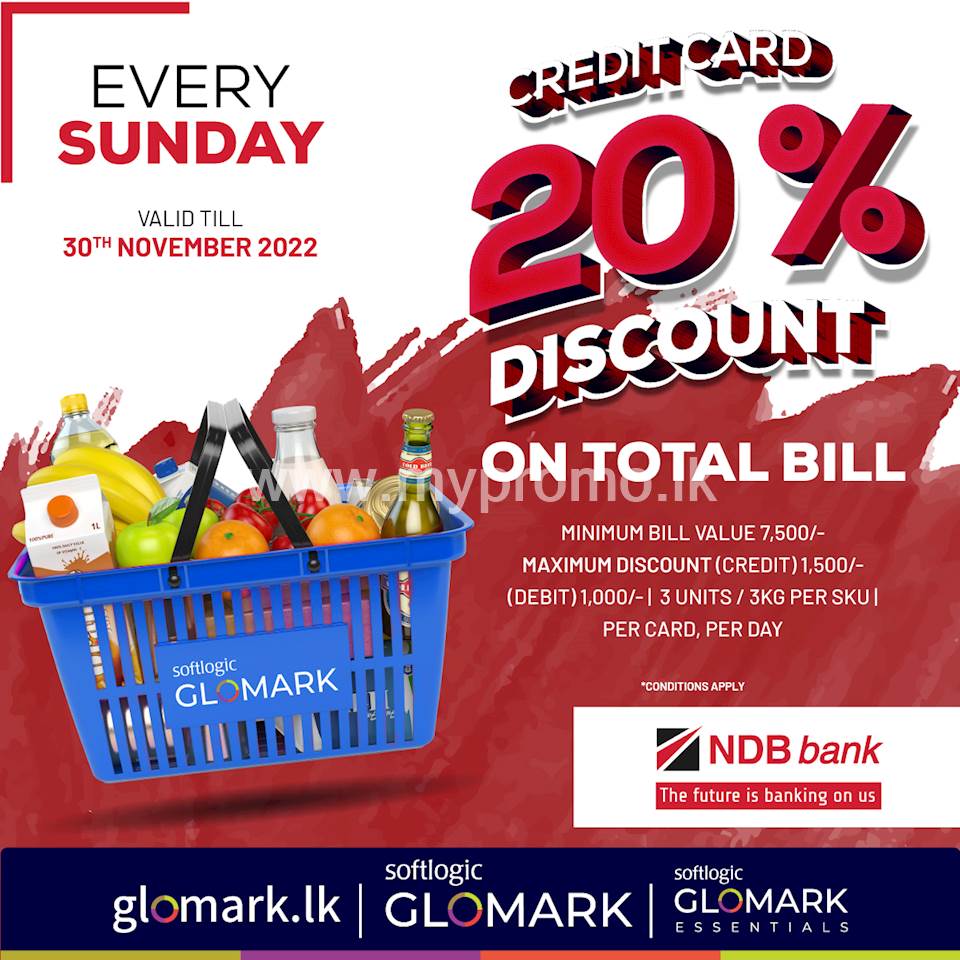 Get up to 20 DISCOUNT for NDB Bank Cards at Softlogic Glomark