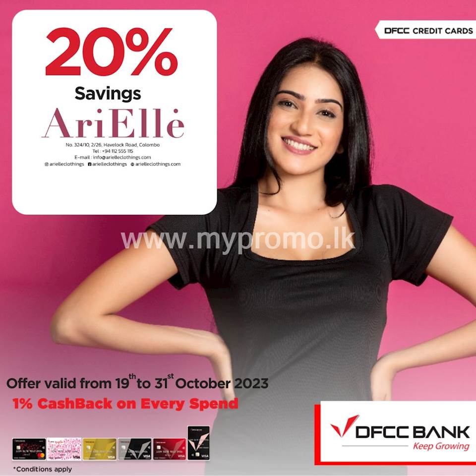 Enjoy 20% OFF at AriElle - Havelock City Mall with DFCC Credit Cards