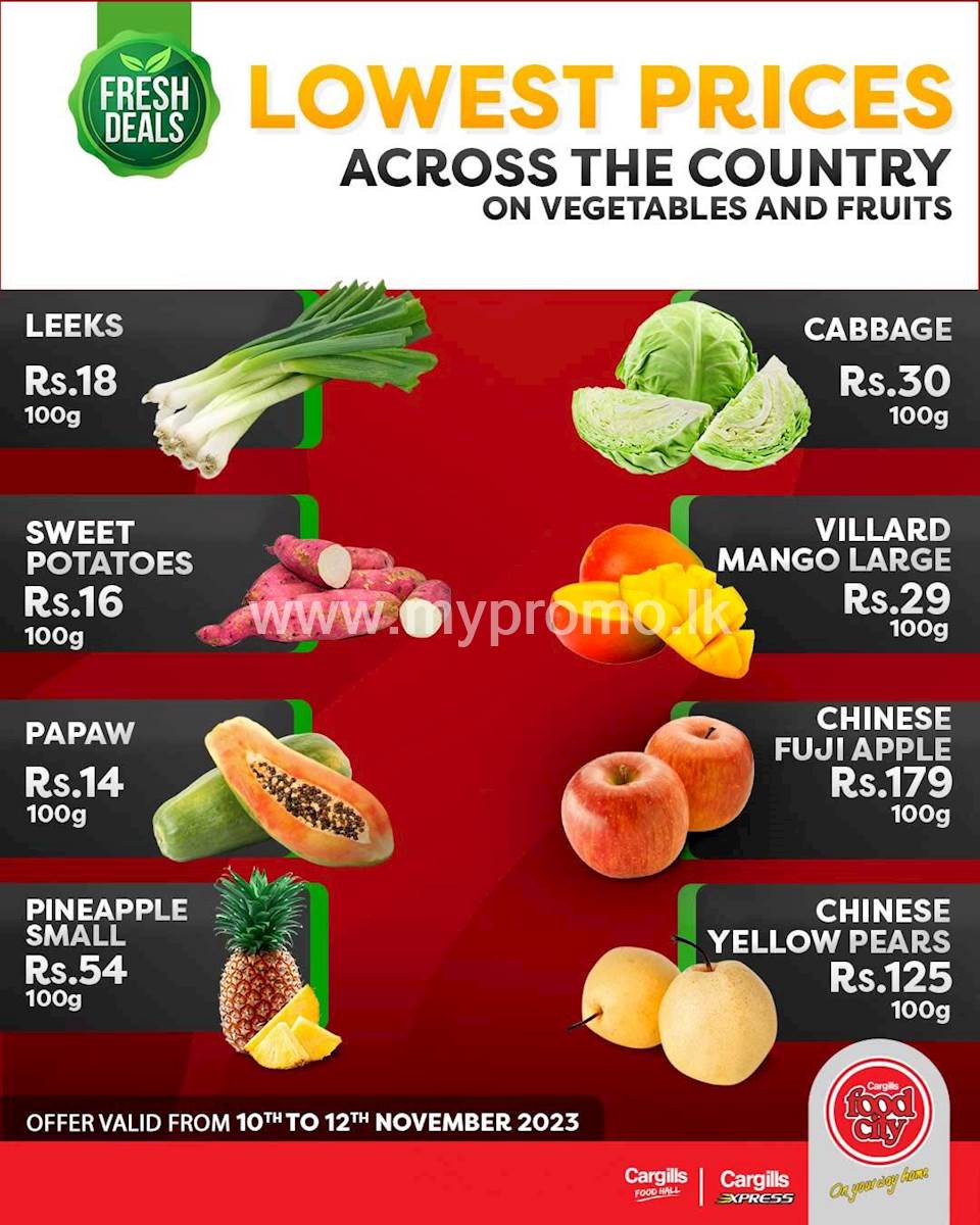 Buy Fresh Vegetables and Fruits at the Lowest Prices and More Savings Across Cargills FoodCity Outlets Island wide!