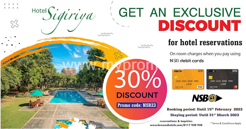 Enjoy 30% off at Hotel Sigiriya with NSB Debit Cards