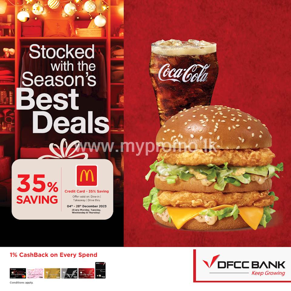 Enjoy 35% savings at McDonalds with DFCC Credit Cards!