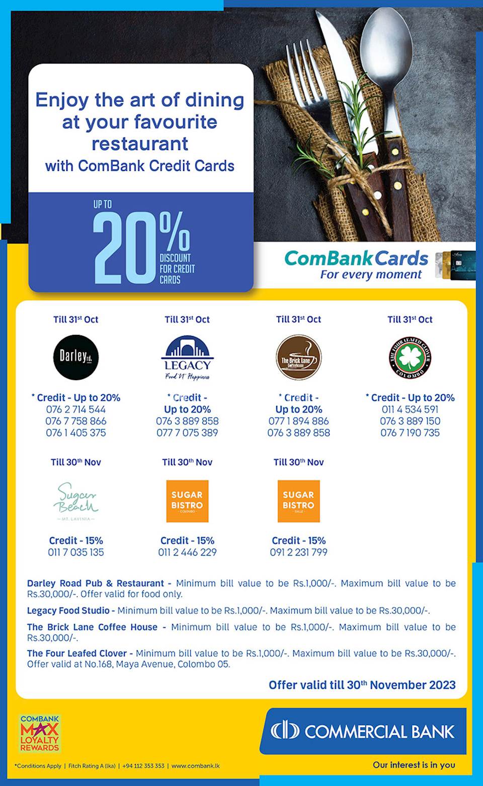 Enjoy the art of dining at your favourite restaurant with ComBank Credit Cards