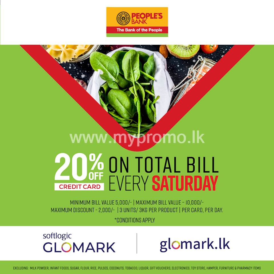 20% DISCOUNT on TOTAL BILL for People's Bank Credit Cards at GLOMARK