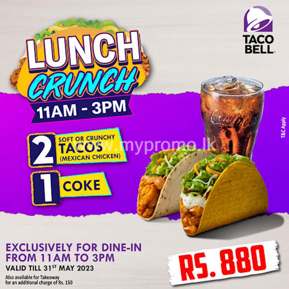 Get 2 Soft or Crunchy Tacos (Mexican Chicken) + 1 Coke for just Rs. 880 at Taco bell
