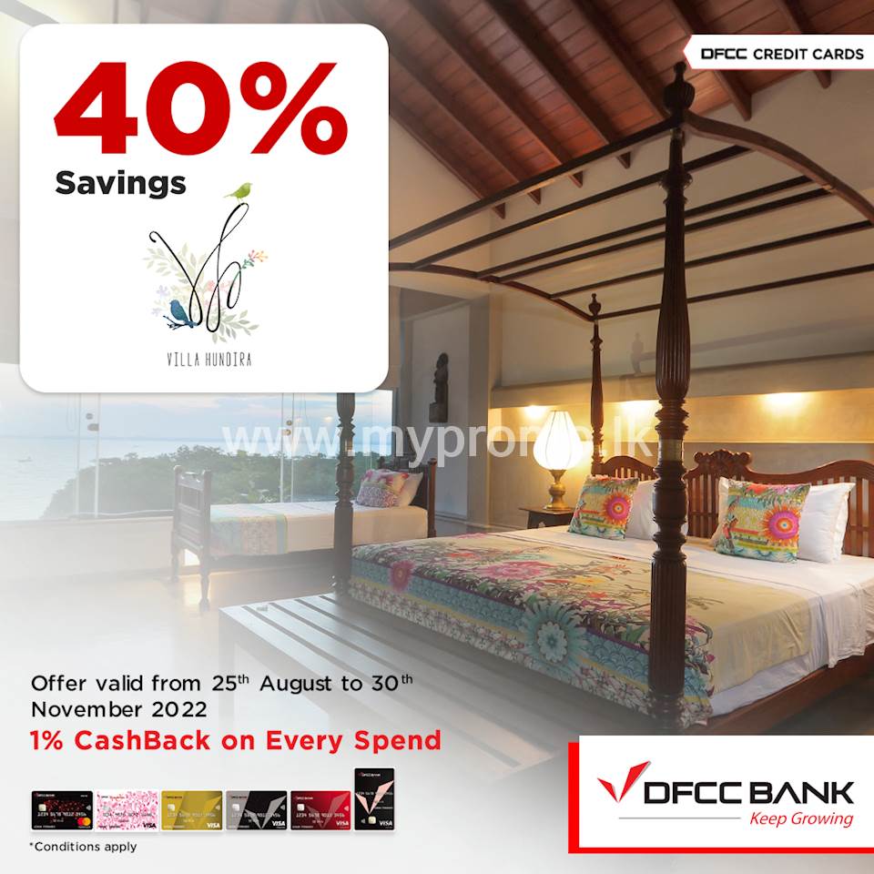 Enjoy 40% savings at Villa Hundira with DFCC Credit & Debit Cards