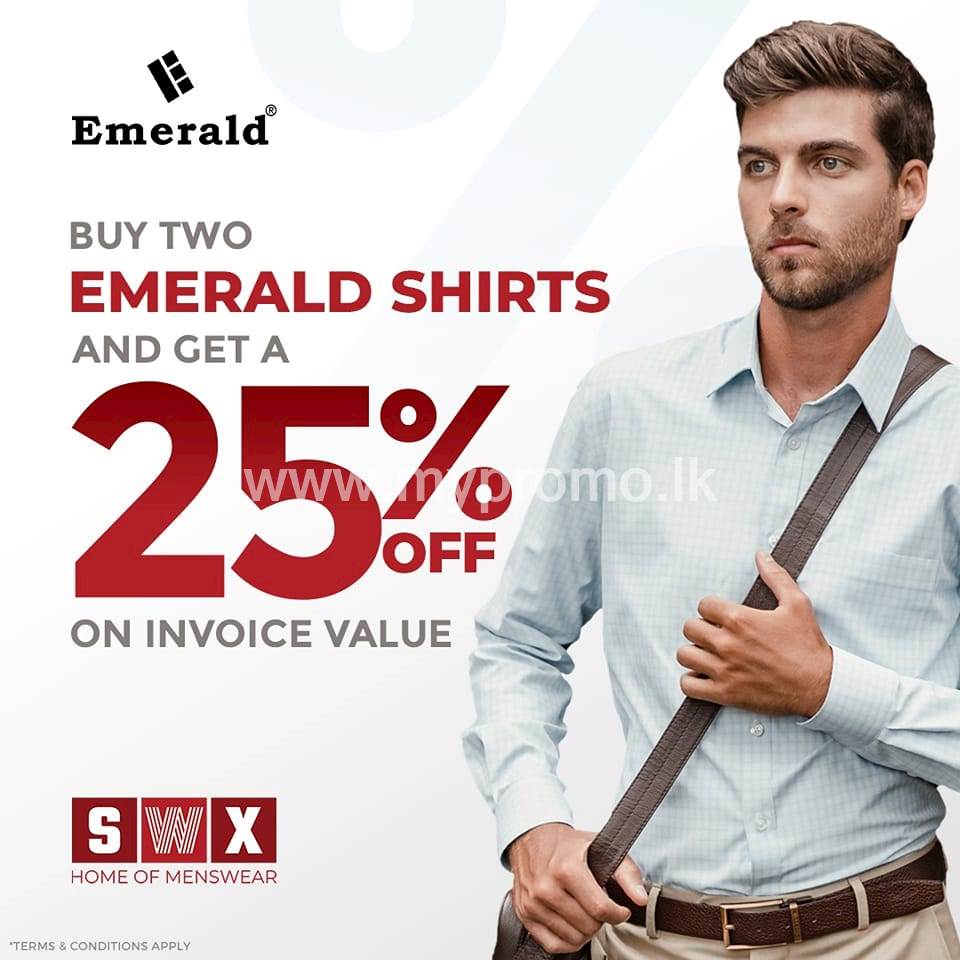 Enjoy 25% discount on your total invoice value when you purchase two or more Emerald Shirts at ShirtWorks