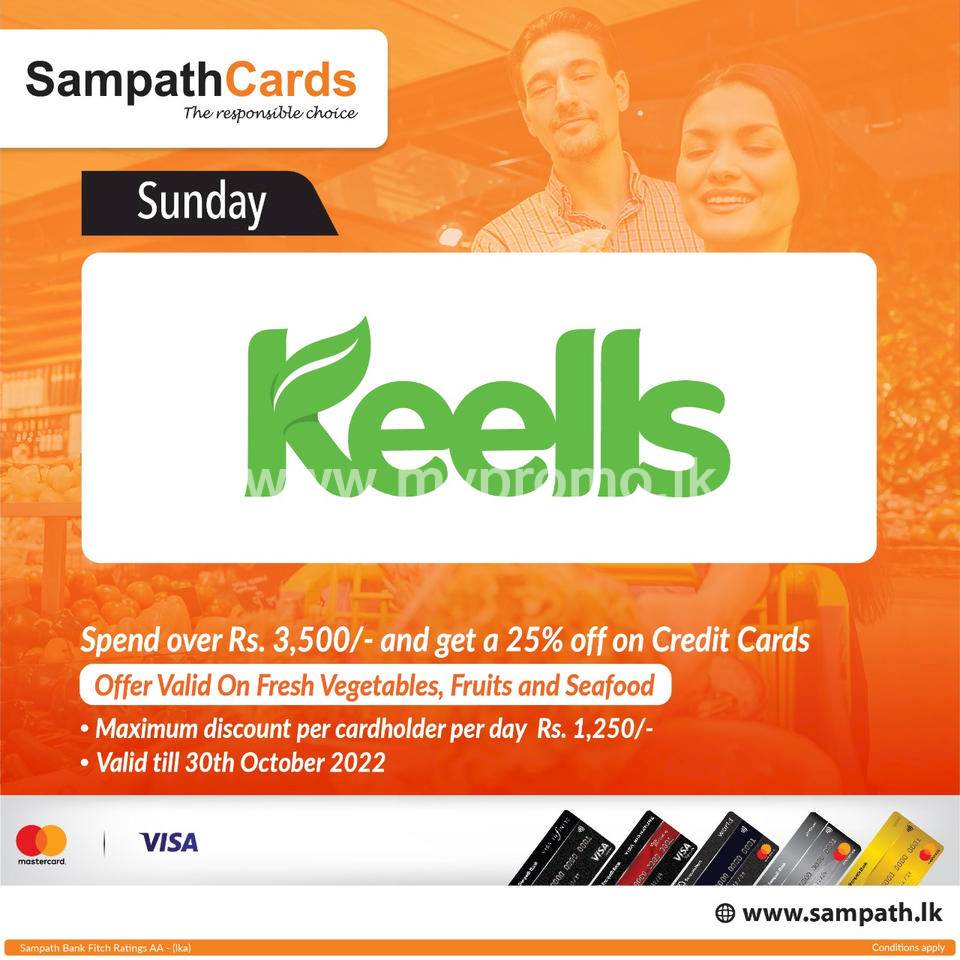 25% OFF on Fresh Vegetables, Fruits & Seafood at Keells for Sampath Cards