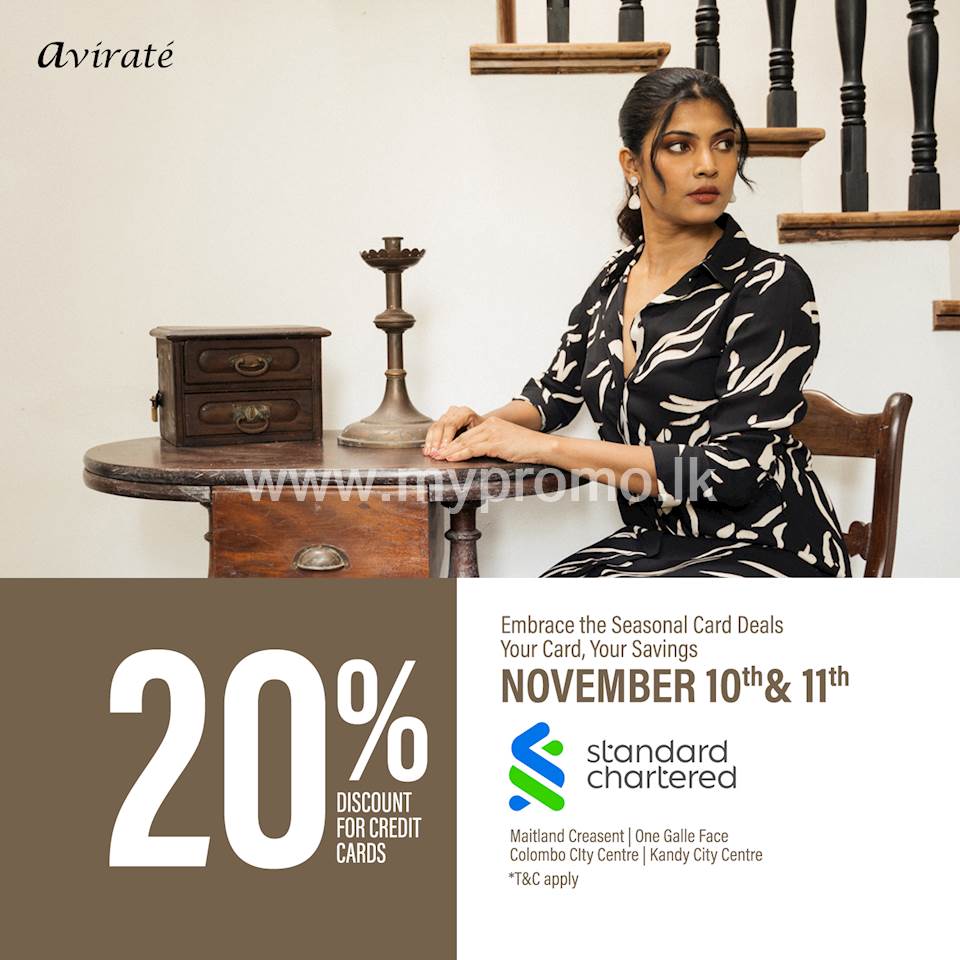 20% off when you shop at Avirate with your Standard Chartered bank credit card