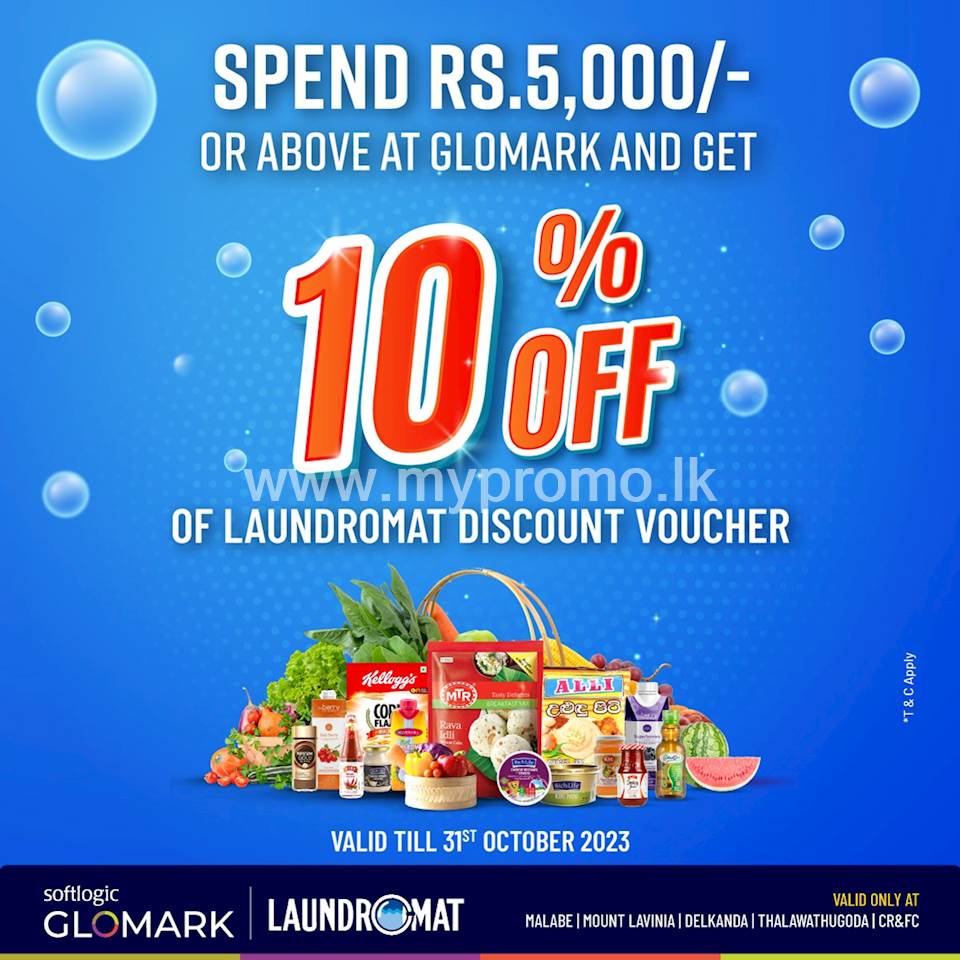 Spend Rs.5,000/- or above at GLOMARK and get 10% OFF of Laundromat discount voucher