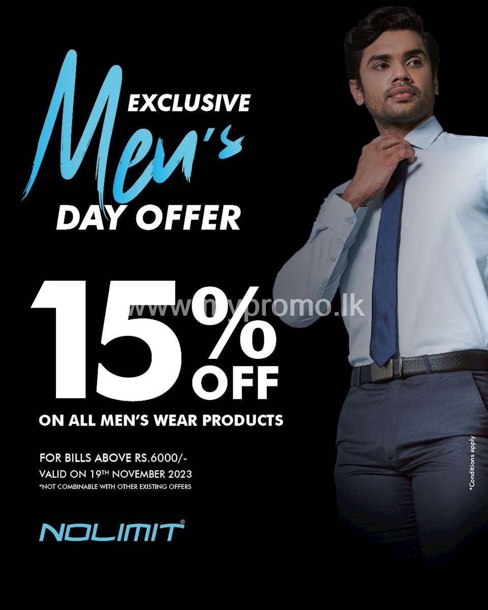 Get 15% OFF on all men's wear products for the bills above Rs. 6000 at NOLIMIT