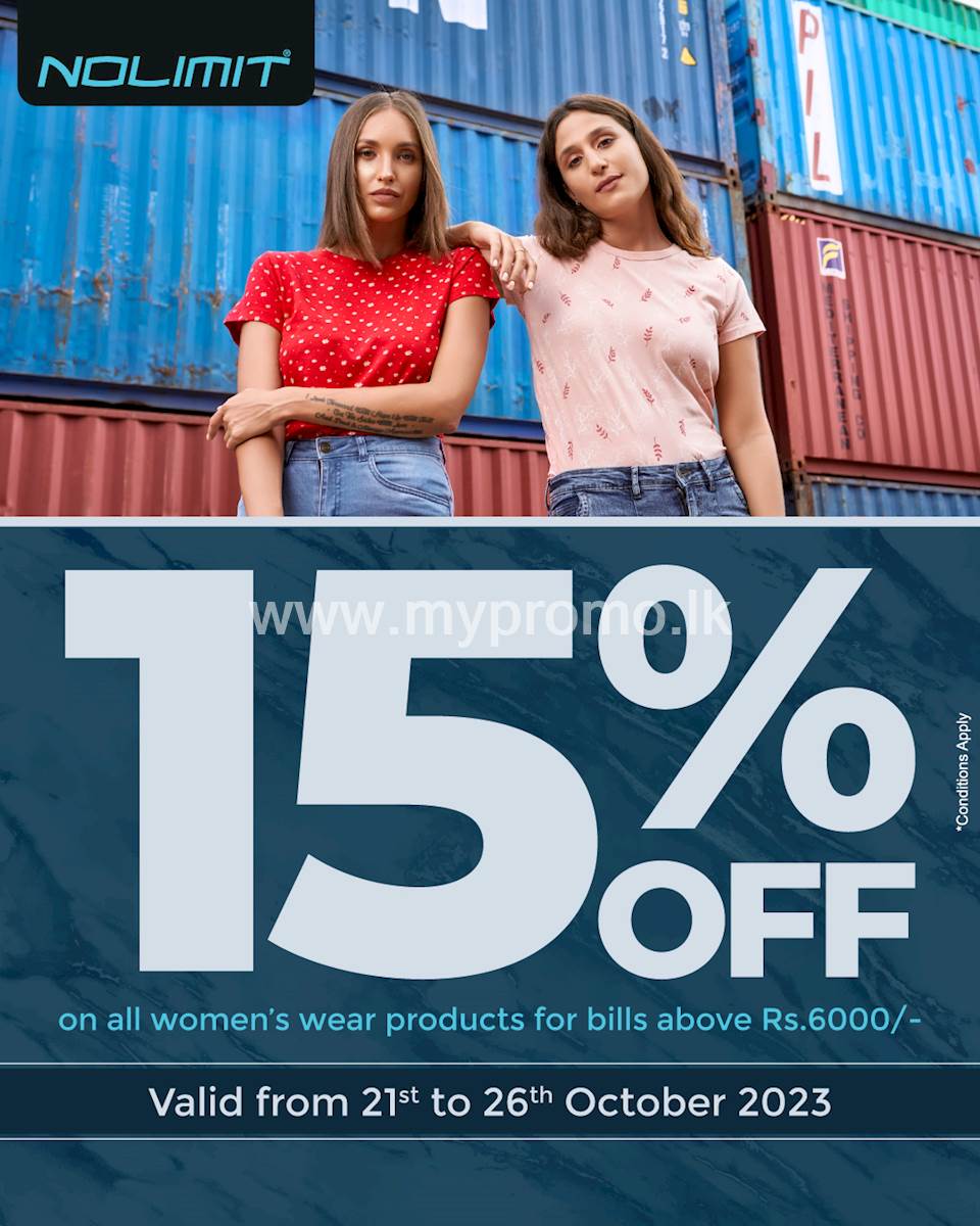 Get 15% OFF on all Women's wear products for bills over Rs.6000/- at NOLIMIT