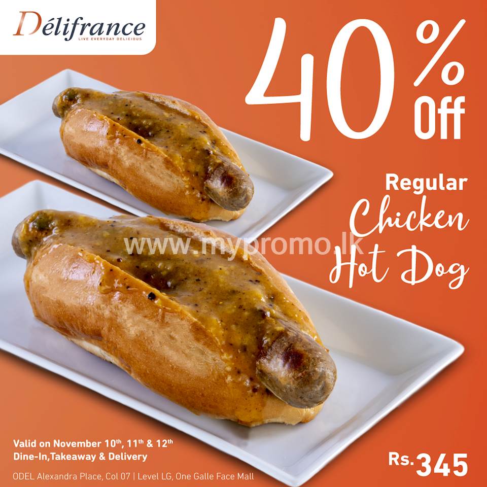 Enjoy 40% discount on our delightful Regular Chicken Hot Dog at Delifrance