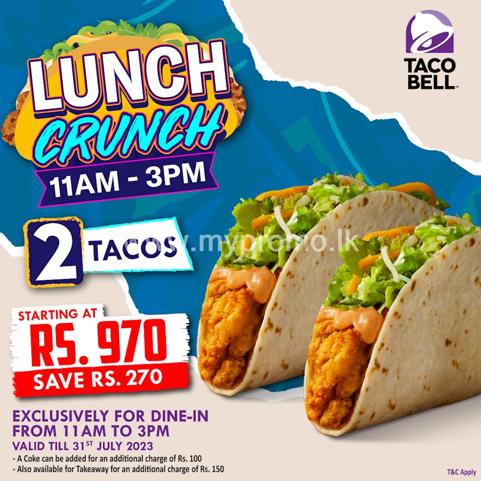 Get 2 Tacos (Crunchy or Soft) starting at Rs. 970 at Taco bell