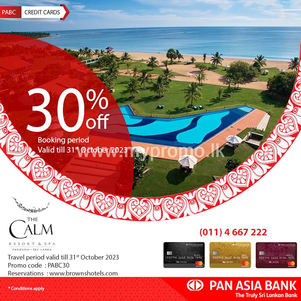 30% off at The Calm Resort & Spa with Pan Asia Bank Credit Cards