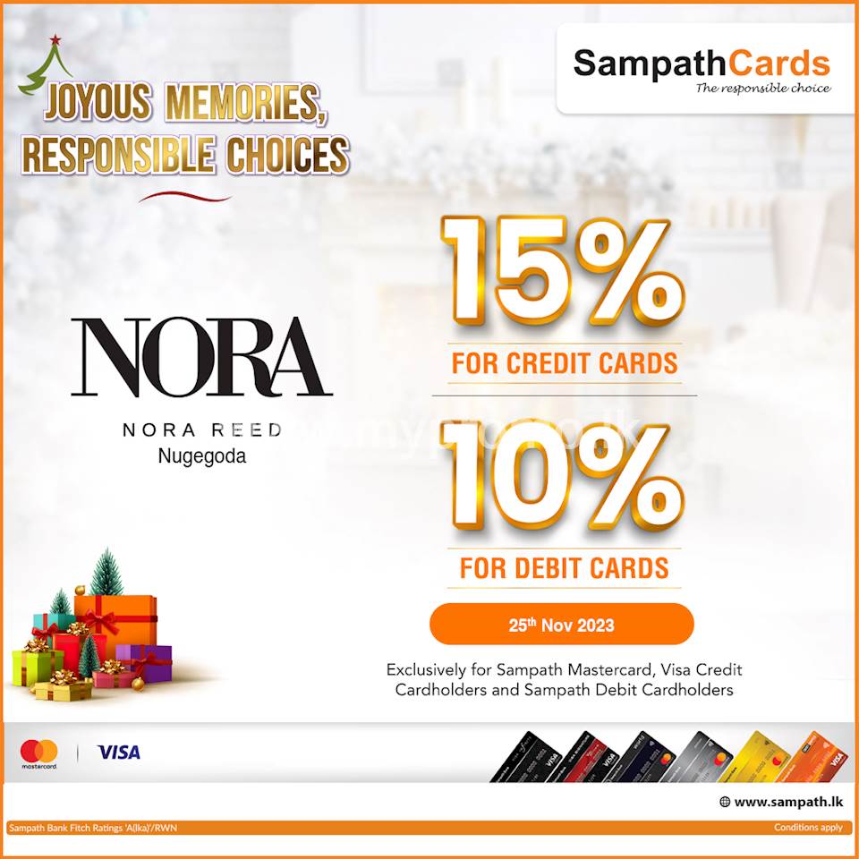 Get up to 15% Off at NORA for Sampath Bank Cards