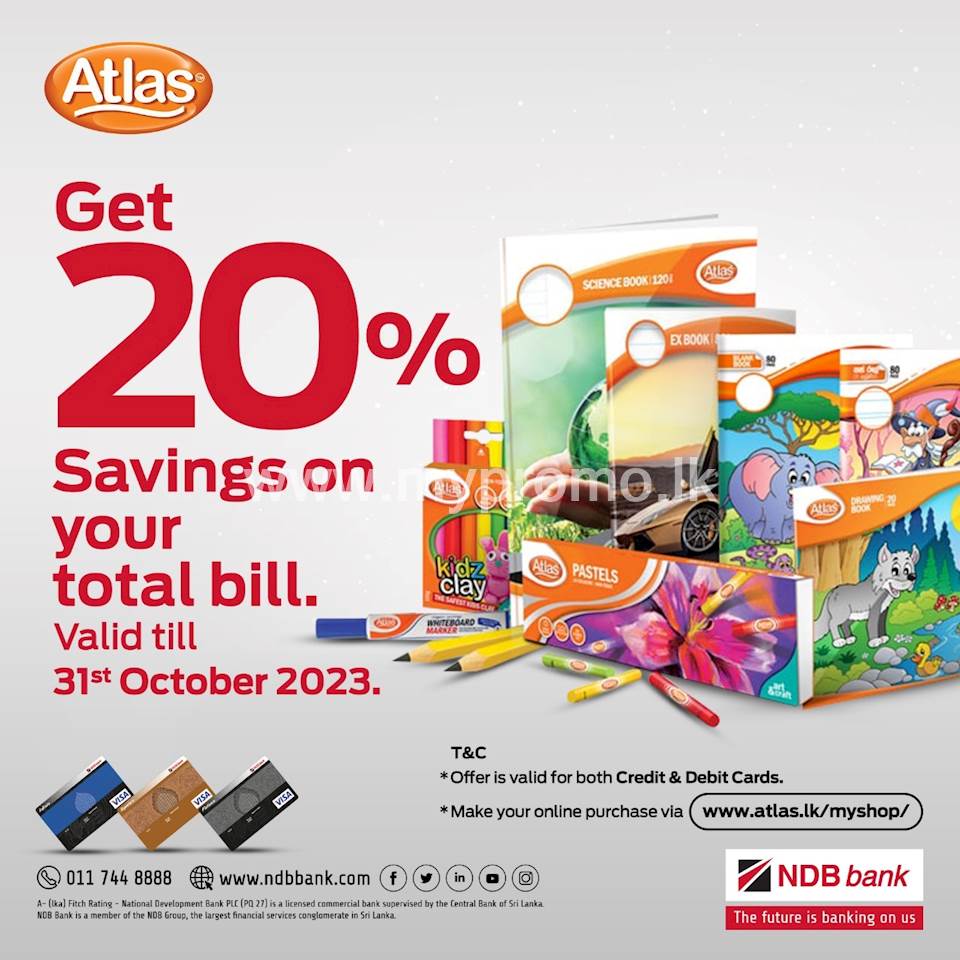Get 20% Off Your Total Bill at Atlas Stationeries with NDB Credit & Debit Cards