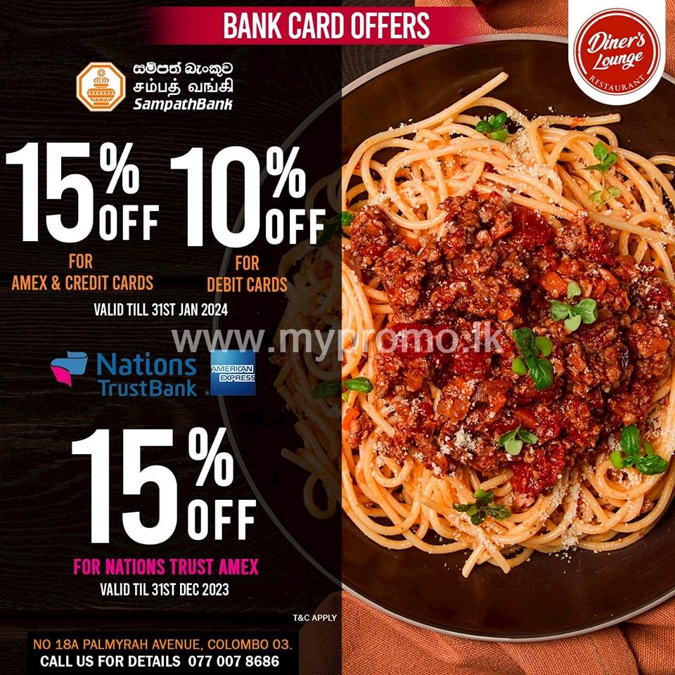 Selected bank Card offers at Diner's Lounge