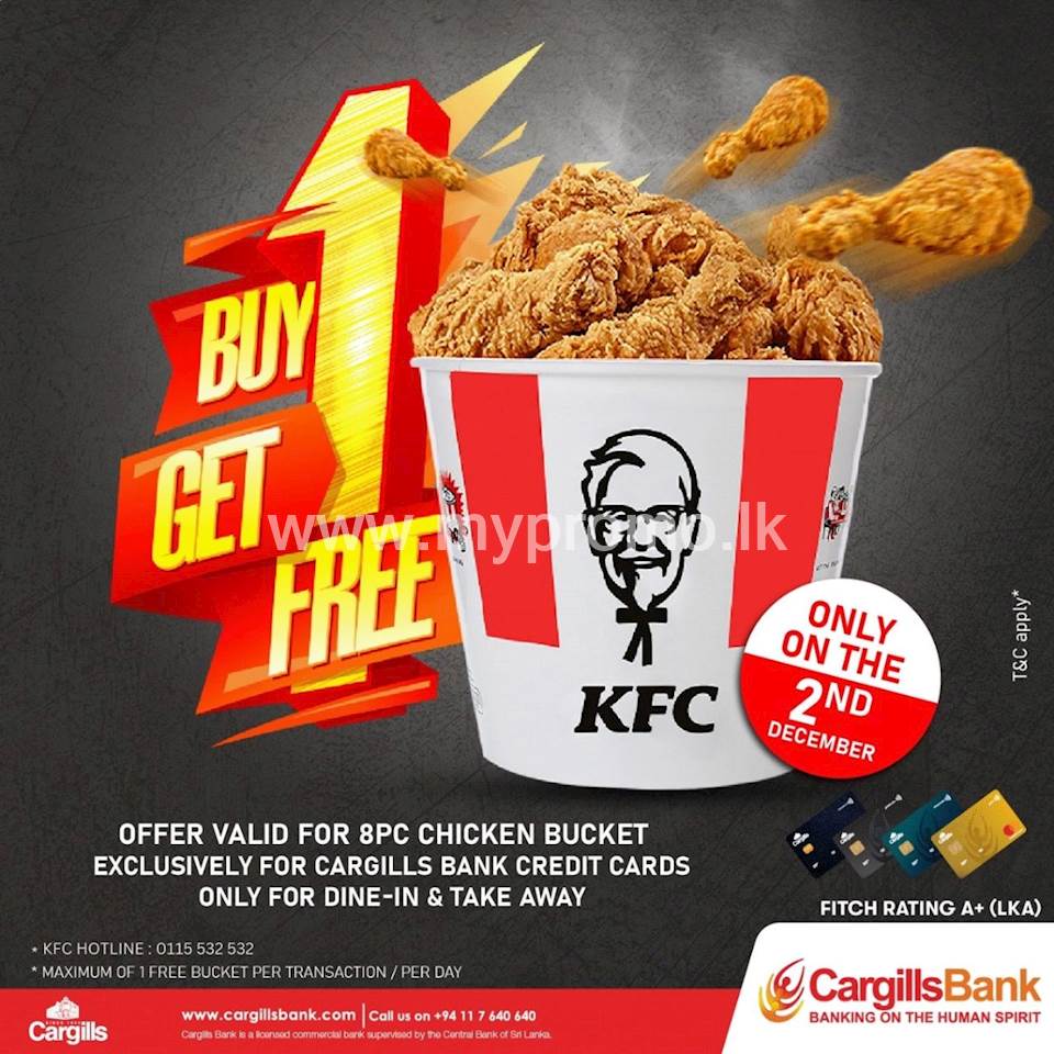 KFC BUY 1 GET 1 FREE for Cargills Bank Credit Cards