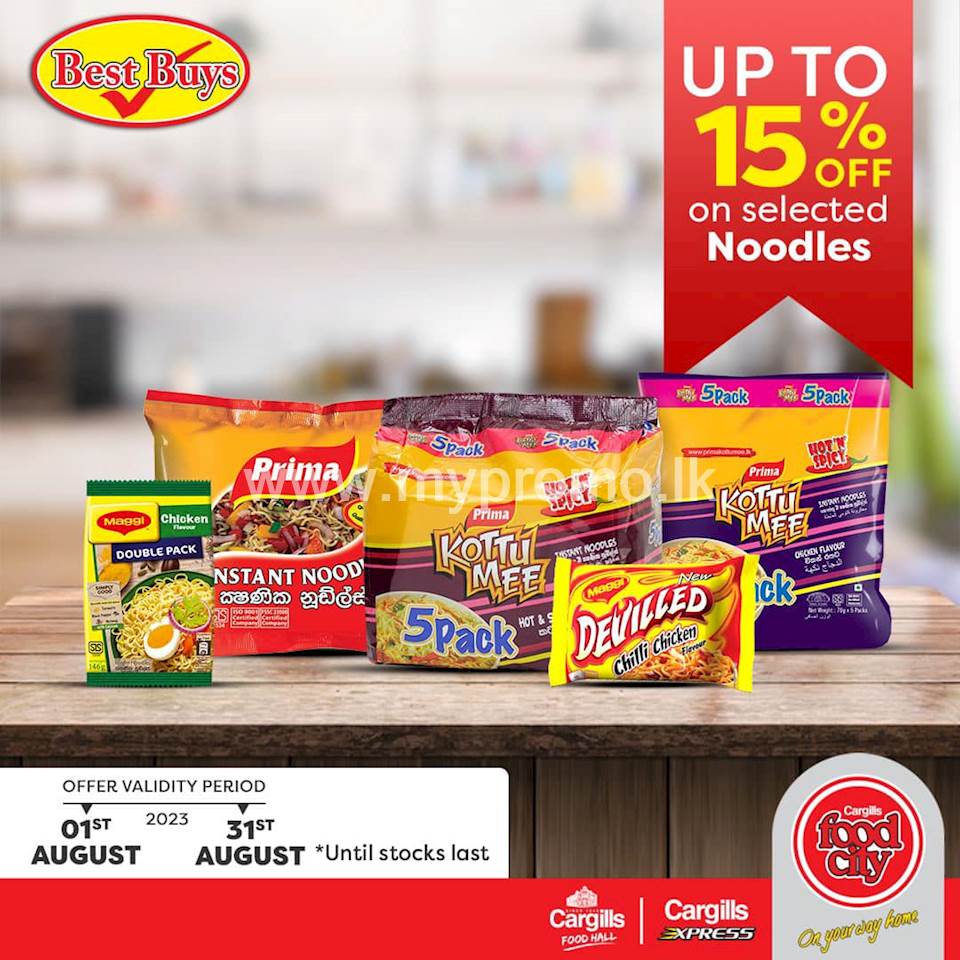 Get up to 15% off on Selected noodles at Cargills Food City
