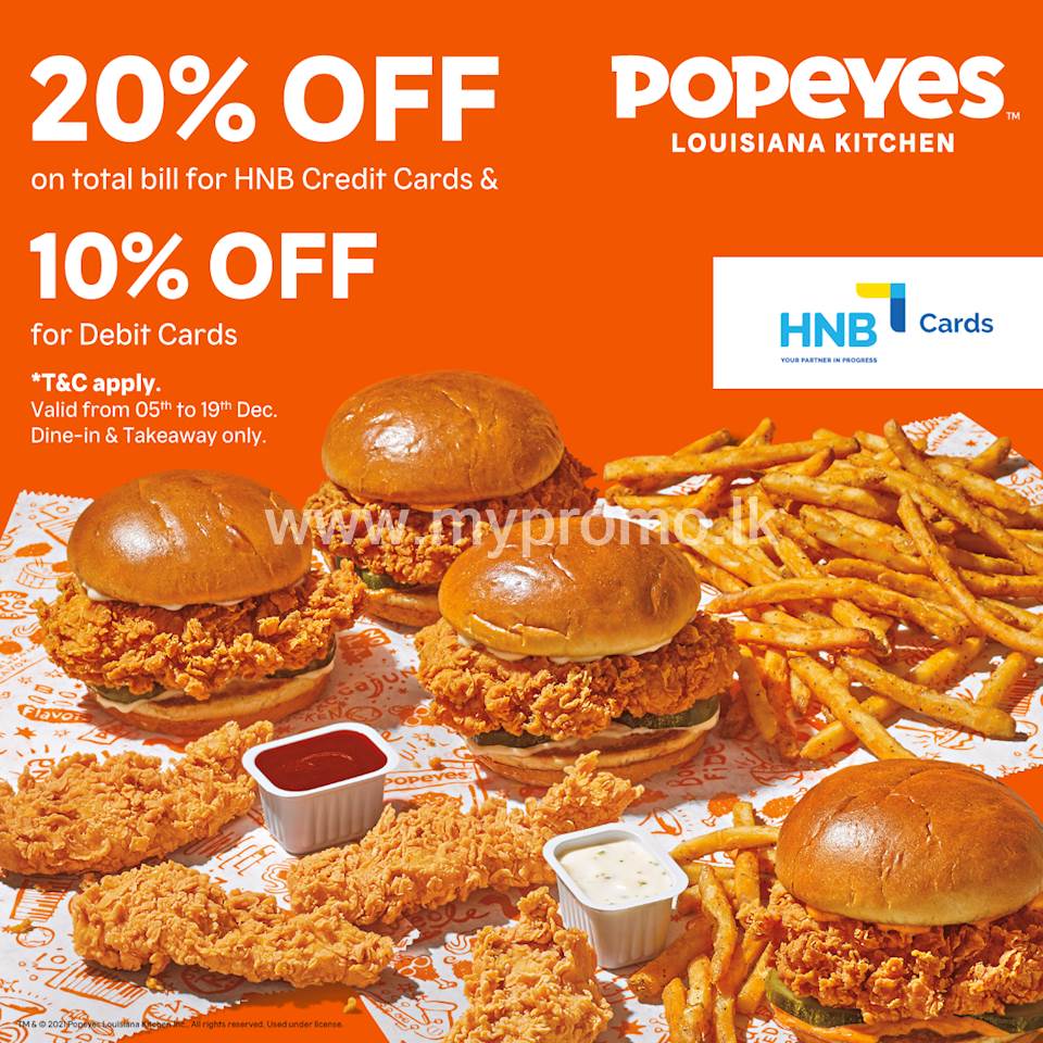 Enjoy up to 20% Off at Popeyes for HNB Cards
