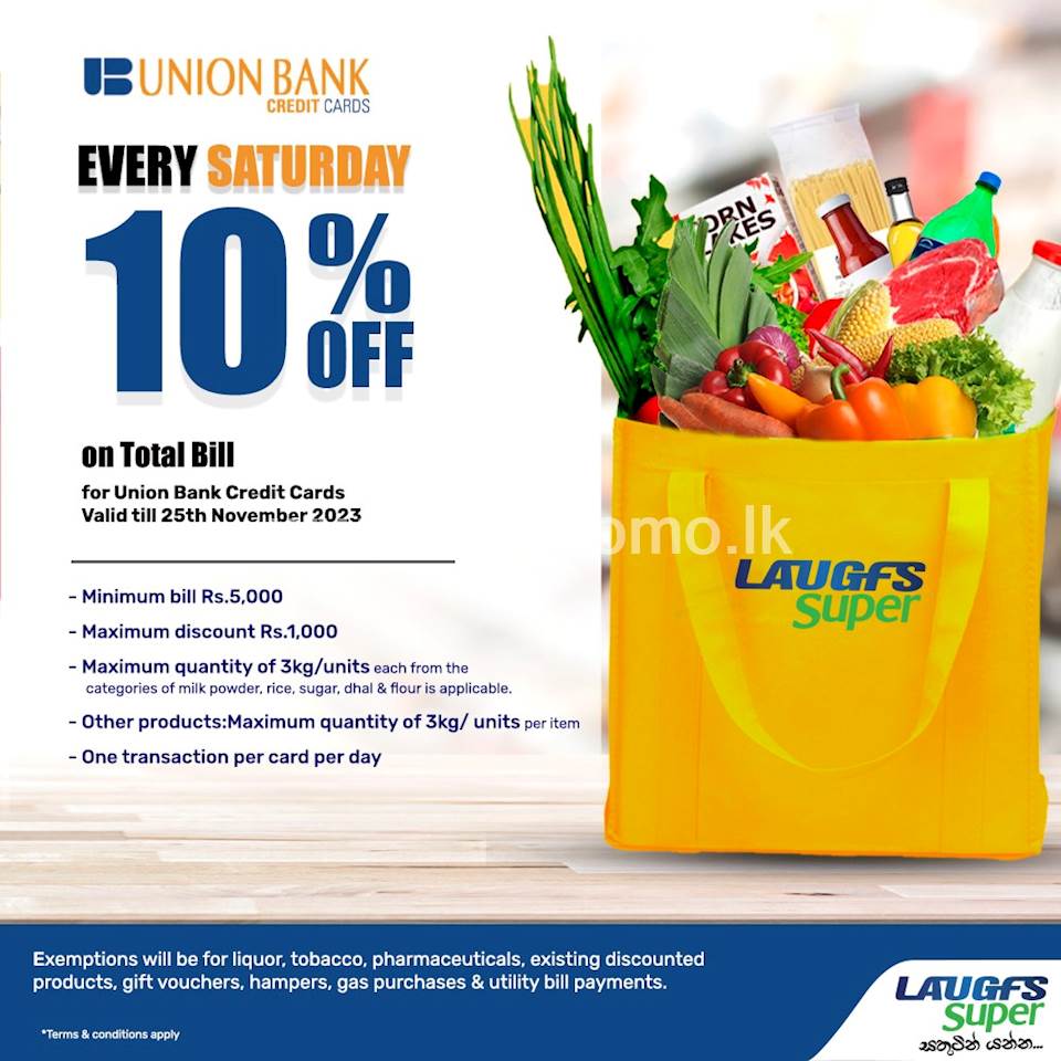 10% Off on Total Bill Union Bank Credit Cards at LAUGFS Super