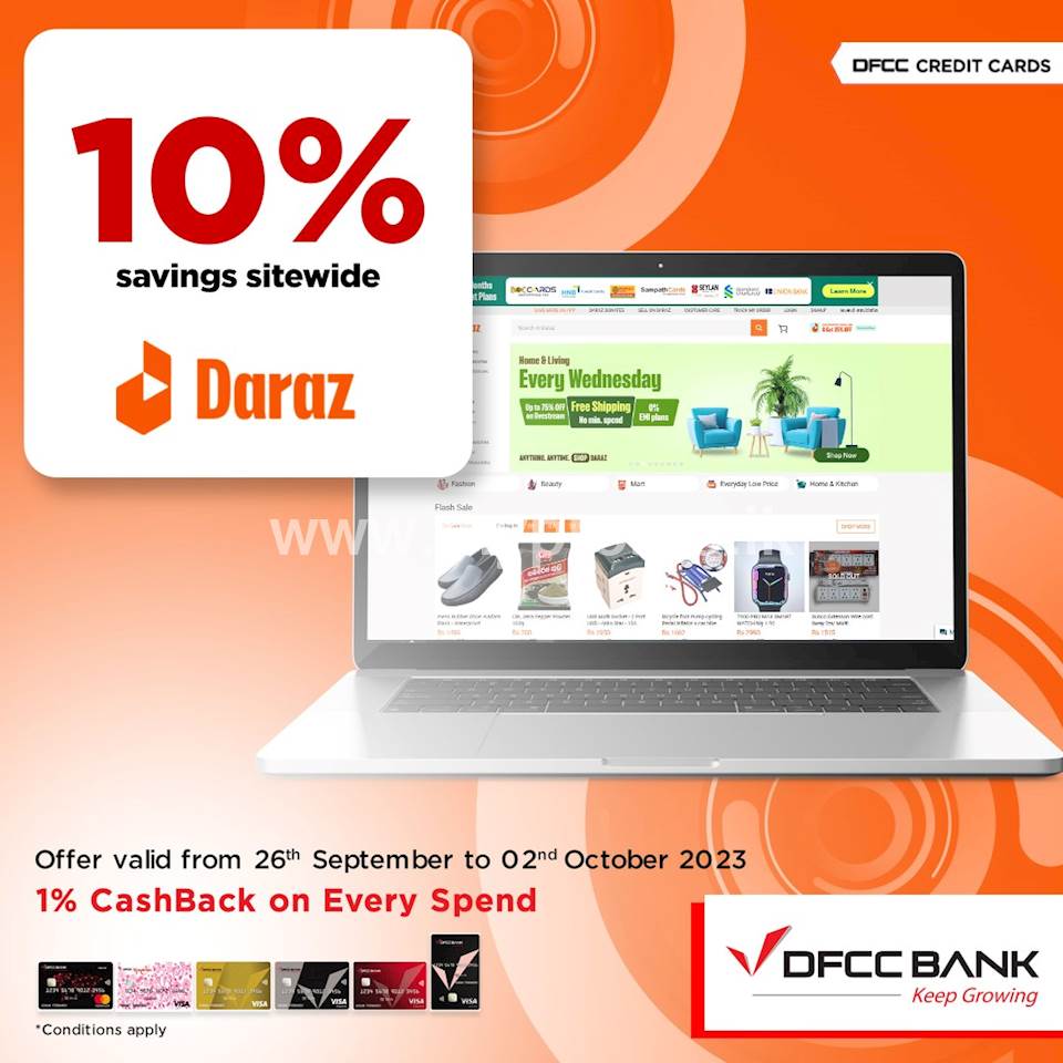 Enjoy 10% savings sitewide at Daraz with DFCC Credit cards!