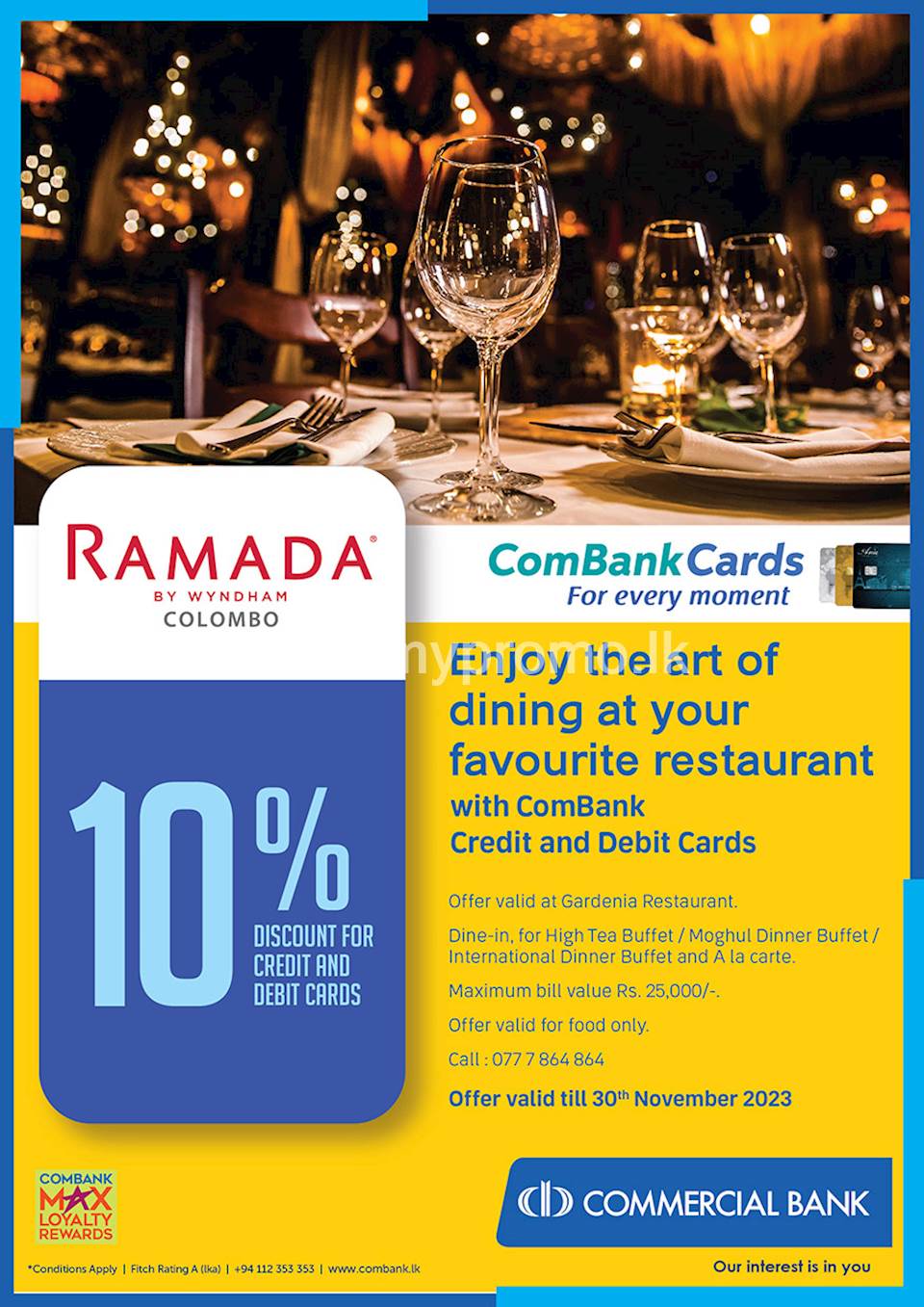 Enjoy the art of dining at Ramada By Wyndham, Colombo with ComBank Credit and Debit Cards