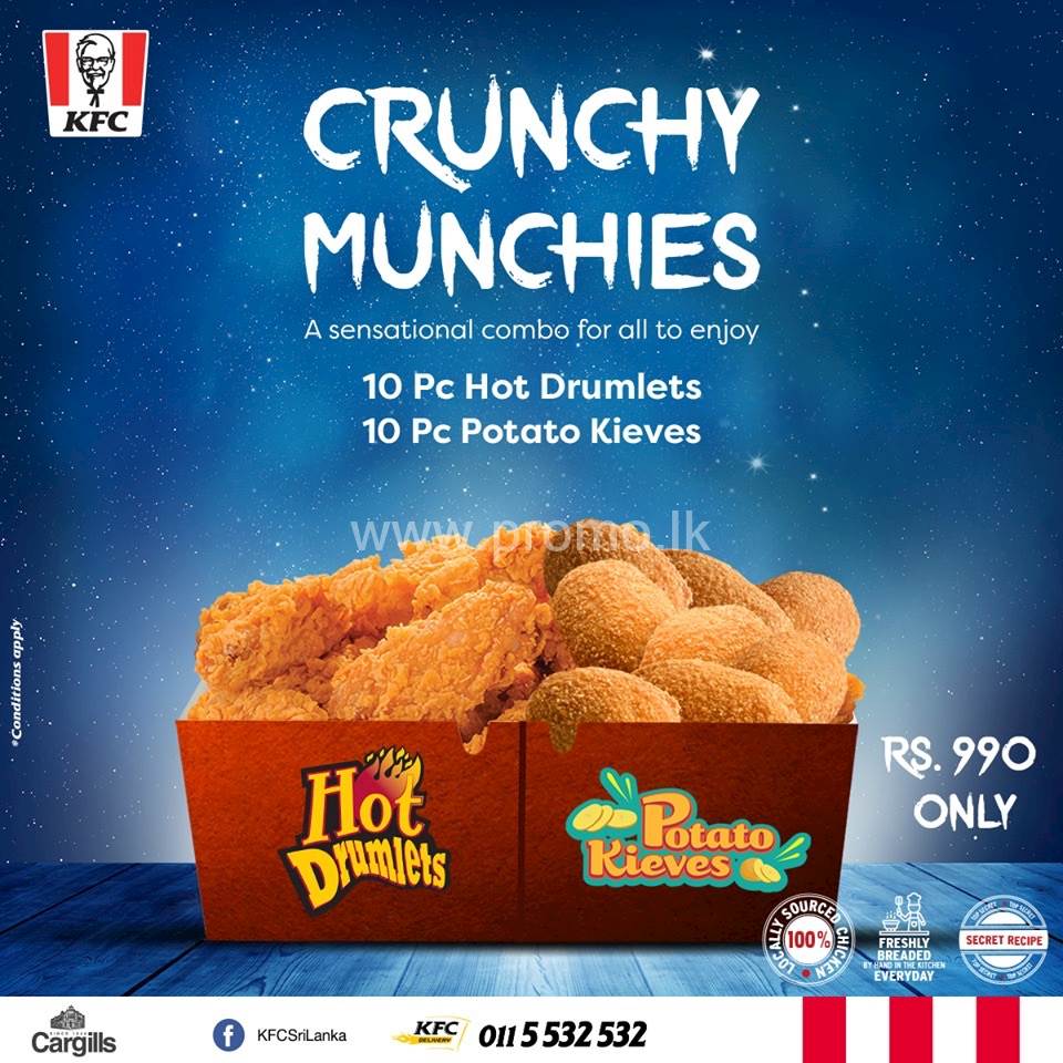 Enjoy Delicious Kfc Crunchy Munchies Get 10pc Of Hot Drumlets And 10pc Of Potato Kieves For 9166