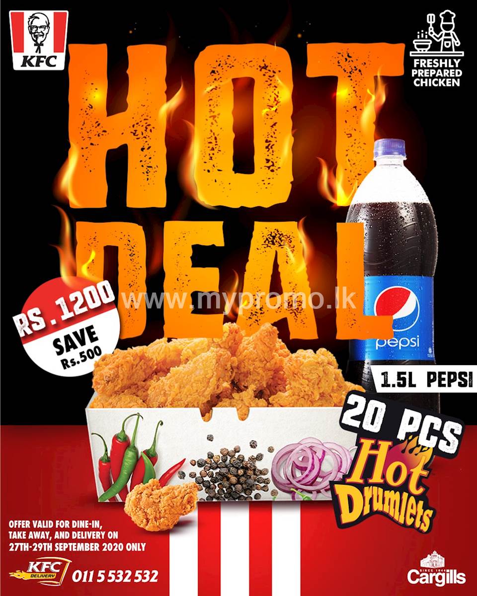 Buy 20pcs Hot Drumlets With 1ltr Pepsi For Just Rs 1200 And Save Rs 500 At Kfc Sri Lanka 5997