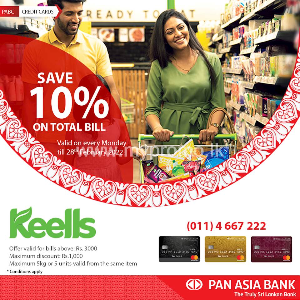 Enjoy 10% off on your total bill at Keells with Pan Asia Bank Credit Cards