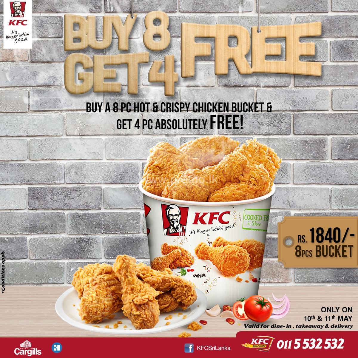 Buy 8 Get 4 FREE Crispy Chicken Bucket only from KFC